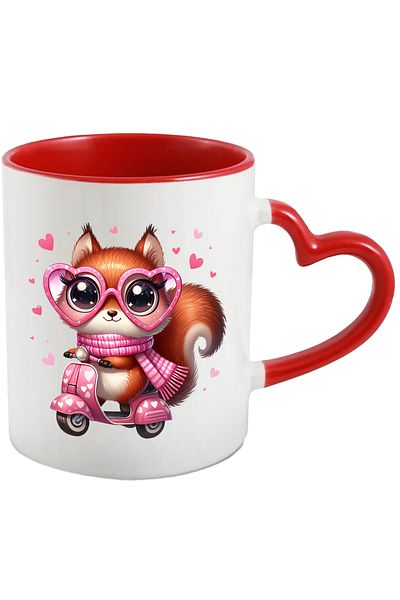 StoryGift Romania Cana cu o veverita bucuroasa care conduce un scuter | ilustratie | viteza | oche, Cu Maner Inim STG