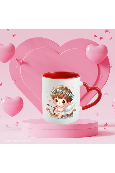 StoryGift Romania Mug with a baby Cupid shooting a bow | illustration | in a boat | water, With ,STG