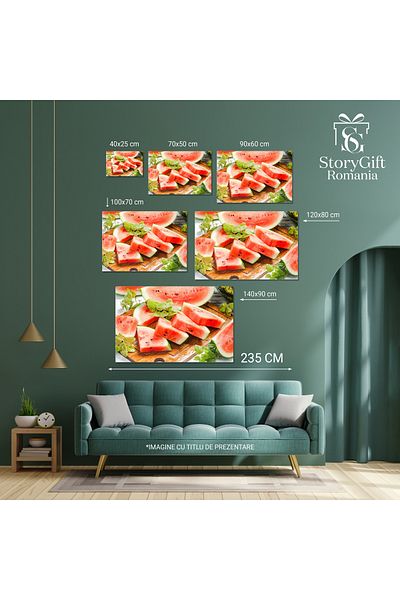 StoryGift Romania Tablou Canvas Felie De Pepene Rosu Proaspat, Un Deliciu Sanatos Si Jucaus Pentru Placerea De A