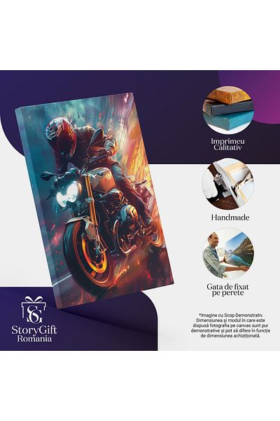 StoryGift Romania Tablou Canvas Motociclist Infuriat Mergand Cu Viteza Aprinzand Asfaltul Pe O Motocicleta Bmw N