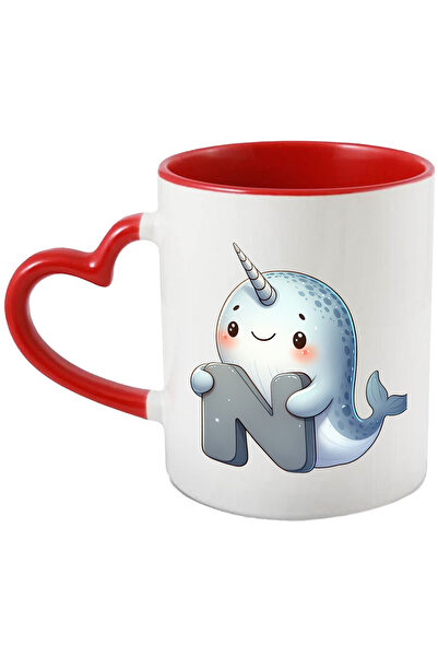 StoryGift Romania Cana cu balena cu corn (narval) cu litera "N", ilustratie, ...