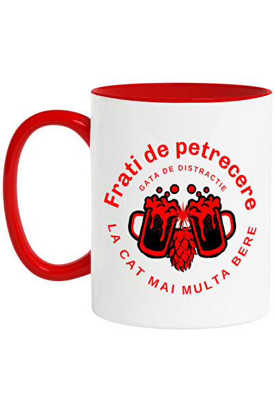 StoryGift Romania Cana frati de petrecere gata de distractie bere, familie, 330ml, Ceramic cu Mane, Cu Maner Rosu STG