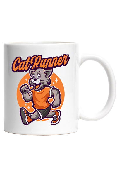 StoryGift Romania Cana Cu Mesaj In Engleza Cat Runner, Pisica, Atletism, Stele, Multicolor 330 ml,, Cu Maner Alb