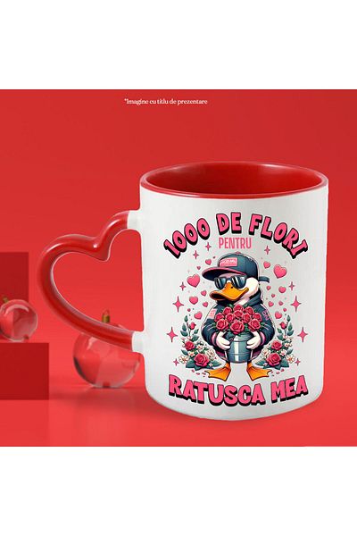 StoryGift Romania Cana cu Ratusca Alba Cu Buchet de Trandfiri Text Haios 1000 De Flori Pentru Ratu, Cu ,STG