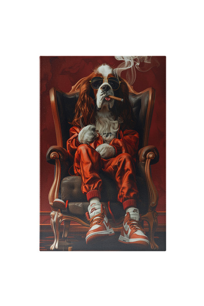 StoryGift Romania Tablou Canvas Sosia Lui Snoop Dog Varianta Canină Cu Trabuc Și Bascheți Nike Maro , Pictura Dig