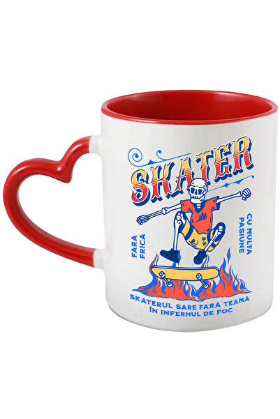 StoryGift Romania Cana cu Schelete Craniu Uman Pe Placa De Skateboard Flacari Sport Stradal Text S, Cu Maner Inim STG