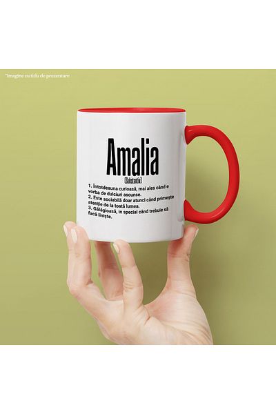StoryGift Romania Mug With Name Amalia, and Funny Message, Curious, Sociable, Noisy, 330ml,, With ,STG
