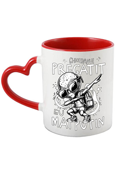 StoryGift Romania Cana Extraterestru gata de scoala ghiozdan pregatit, 330ml, Ceramica cu Maner In, Cu Maner Inim STG