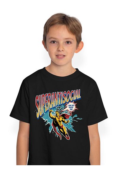 StoryGift Romania Tricou Copii Baieti Super AntiSocial SuperErou Sunt Aici Pentru Tine 100% Bumbac, Unisex,