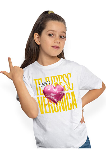 StoryGift Romania Tricou Copii Fete Te Iubesc Veronica, Dragoste, Inima, Iubi...