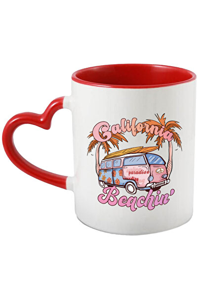 StoryGift Romania Cana cu mesajul "California beachin'", vara, vacanta, relaxare, concediu, ilustr, Cu Maner Inim STG