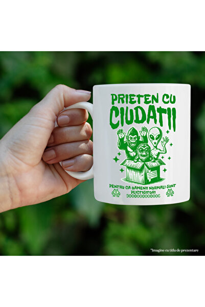 StoryGift Romania Cana Extraterestru Gorila Text Haios Prieten Cu Ciudatii Oamenii Ma Plictisesc, , Cu Maner Alb STG