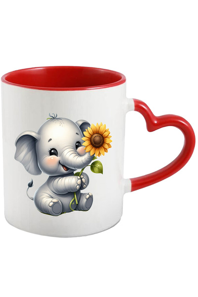 StoryGift Romania Cana cu un pui de elefant imbujorat care tine o floare | il...