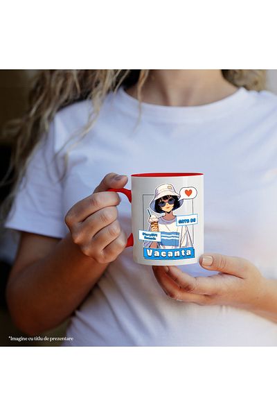 StoryGift Romania Anime Girl Mug with Ice Cream Text Ready for Vacation, 330ml, Ceramic with Handle, With,STG
