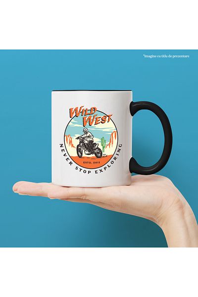 StoryGift Romania Mug With Message In English Wild West, Skeleton, Motorcycle, Desert, Multicolor 330, With