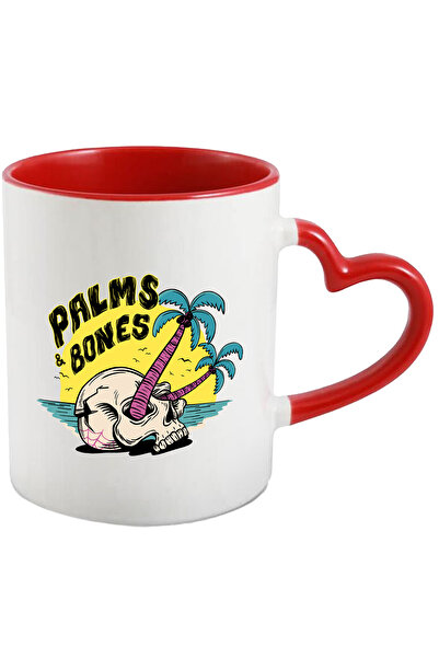StoryGift Romania Cana Cu Mesaj In Engleza Palms & Bones, Craniu, Pasari, Ocean, Multicolor 330 ml, Cu Maner Inim STG