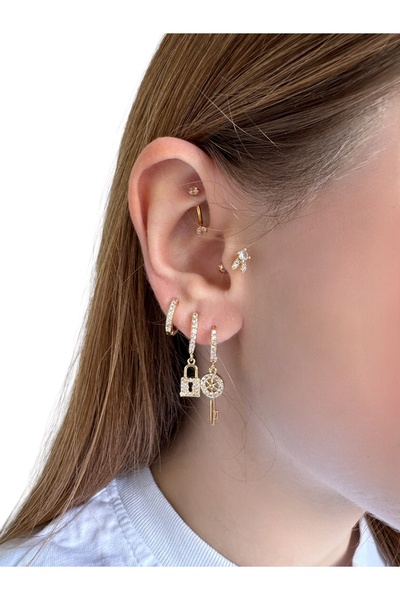 Gilia Jewelry Zirkon Taşlı 3'lü Altın Kaplama Küpe
