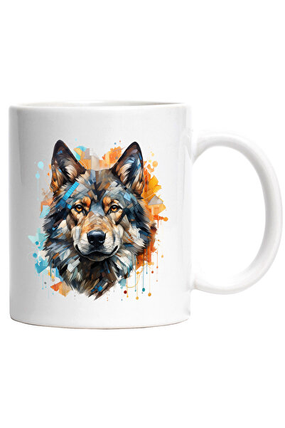 StoryGift Romania Cana Cu Cap De Lup, Animal, Buline, Geometric, Mosaic, Mult...