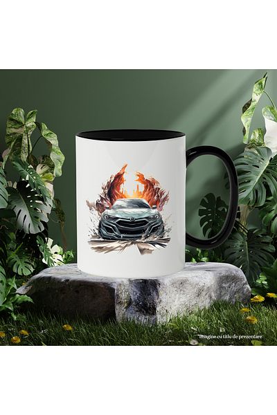 StoryGift Romania Mug With Car, City, Blocks, Waves, Road, Speed, Multicolor 330 ml, Ceramic, With