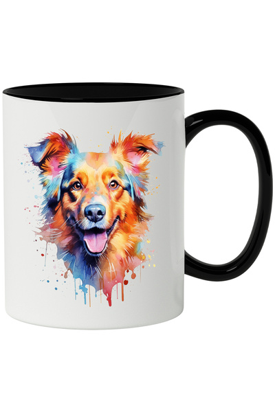 StoryGift Romania Cana Cu Caine, Ilustratie Watercolor, Stropi De Vopsea, Ani...