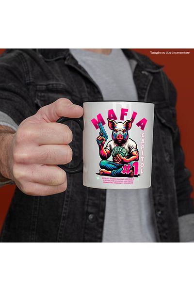 StoryGift Romania Mug Pig mafia gun money chapter 1 digital world, 330ml, Ceramic with Handle Ne, With