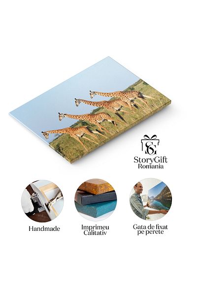 StoryGift Romania Tablou Canvas 120 x 80CM cu Grup de Girafe in Savana - Viata Salbatica la Pas 120x80CM STG