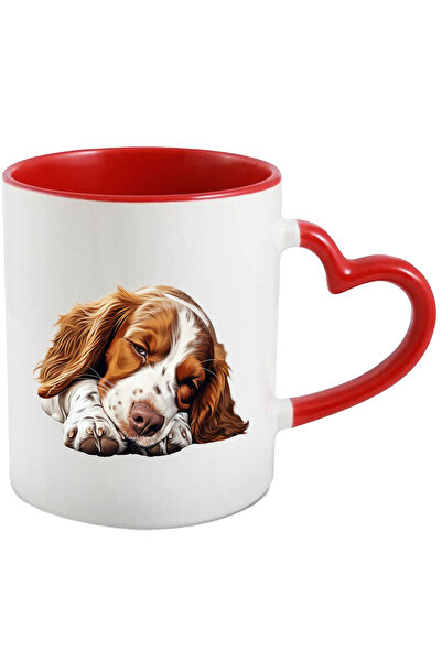 StoryGift Romania Cana cu un catel aproape adormit | ilustratie | somnoros | fara vlaga | maro | a, Cu Maner Inim STG