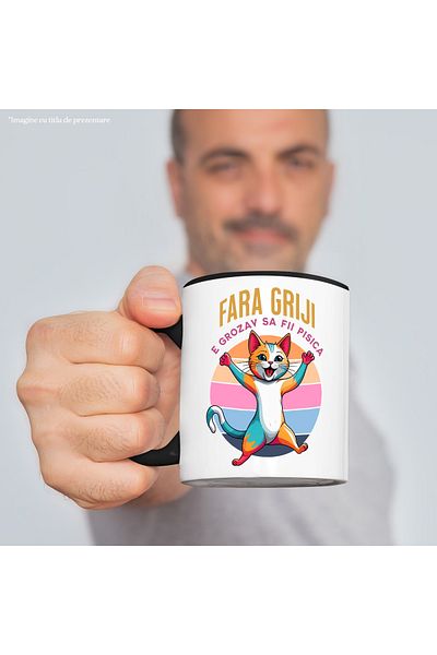 StoryGift Romania Happy Cat Mug Funny Message NO WORRIES IS AWFUL, 330ml, Ceramic with Handle, With,STG