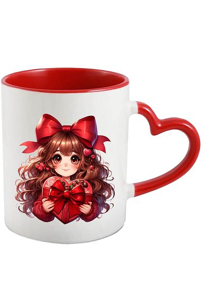 StoryGift Romania Cana cu o fetita dragalasa care a primit un cadou | ilustratie | cutie cu bomboa, Cu Maner Inim STG