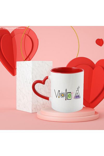 StoryGift Romania Mug With Name Violeta, School, Chemistry, Subjects, Algebra, Geometry, 330ml, Wax, With,STG