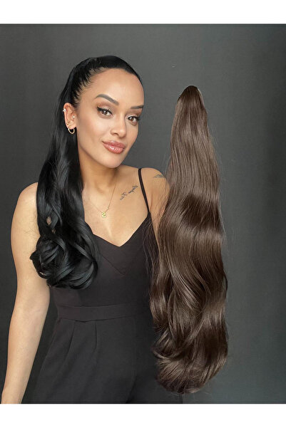 Suzan Peruk Mini Mandallıl Tokalı Postiş at kuyruğu Hafif DAlgalı Çikolata kahverengi