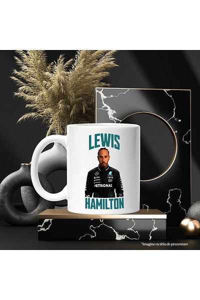 StoryGift Romania Cana Lewis hamilton cursa profesionista formula 1 viteza, 330ml, Ceramic cu Mane, Cu Maner Alb STG