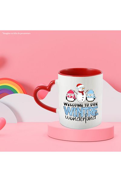 StoryGift Romania Cana cu pinguini si om de zapada cu mesajul "Welcome to our Winter wonderland", , Cu ,STG