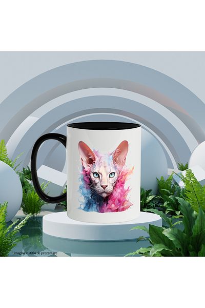 StoryGift Romania Cat Head Mug, Sphynx, Abstract, Paint, Illustration, Multicolor 330 ml, , With ,STG .