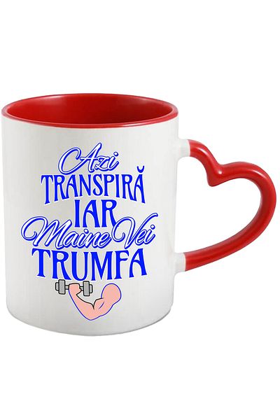StoryGift Romania Cana Mesaj Motivational Sport transpira Azi Iar Maine vei Trumfa, 330ml, Ceramic, Cu Maner Inim STG