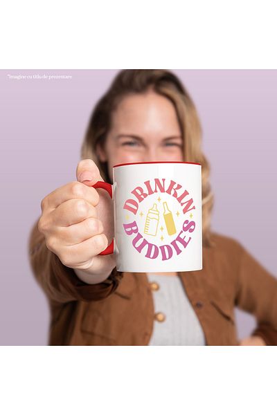 StoryGift Romania Mug with the text in English "Drinkin' buddies" - drinking buddies bottle c, Cu,STG.