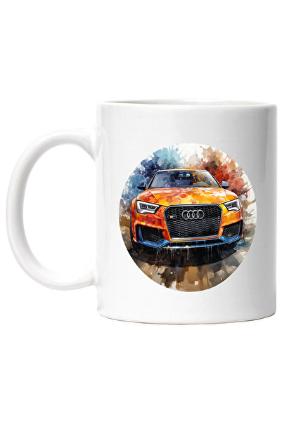 StoryGift Romania Cana Cu Audi, Masina, Brand, Strada, Stropi De Culoare, Multicolor 330 ml, Ceram, Cu Maner Alb