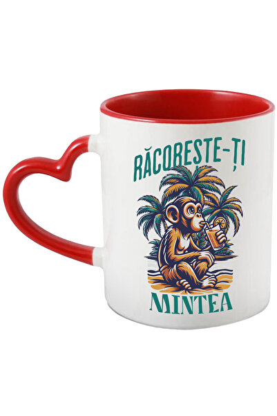 StoryGift Romania Cana Racoreste-ti mintea, vibe-uri de vara maimuta relaxare, 330ml, Ceramica cu , Cu Maner Inim STG