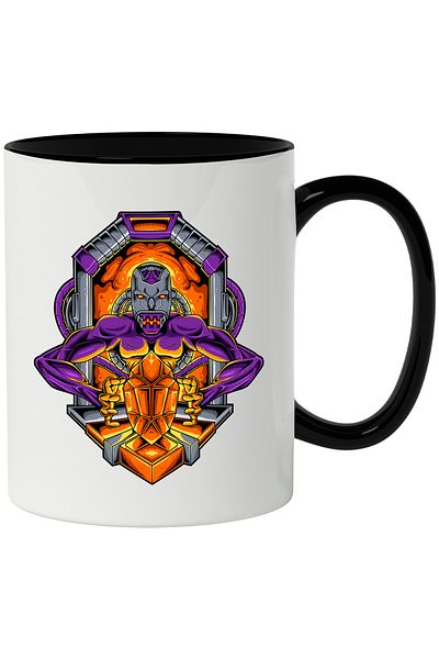 StoryGift Romania Monster Mug, Crystal, Robot, Arms, Cables, Sci Fi, Mecha, Multicolor 330 m, With Black Handle