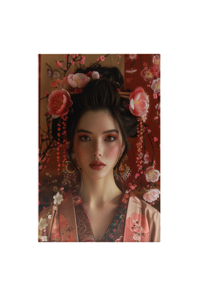 StoryGift Romania Tablou Canvas Femeie Imbracata In Model Japonez Cu Flori In...