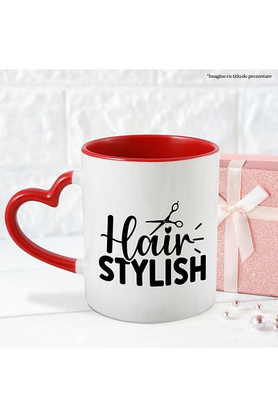 StoryGift Romania Mug with a pair of scissors for stylists with the message in English "Hair stylish" with Handle, With ,STG.