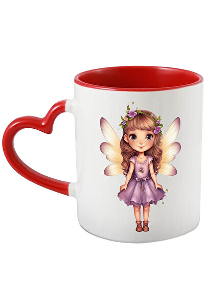 StoryGift Romania Cana cu o fetita cu aripi de zana | rochita | mov | ca-n povesti | coronita din , Cu Maner Inim STG