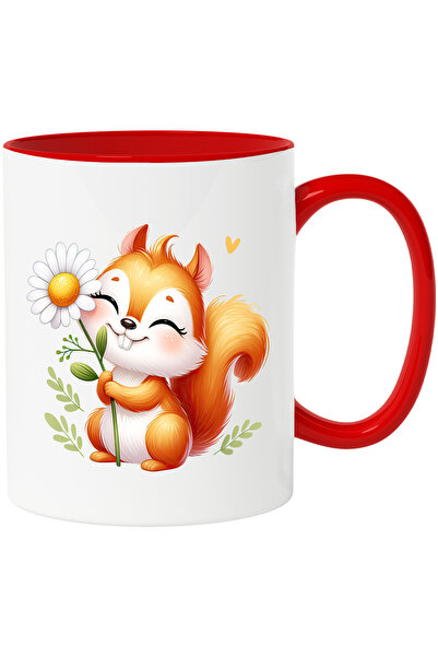StoryGift Romania Cana cu o veverita fericita care tine o floare alba | ilust...