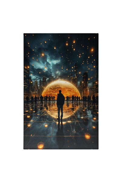 StoryGift Romania Tablou Canvas: Oras Al Viitorului - Grup De Oameni Sfere Pictura Digitala