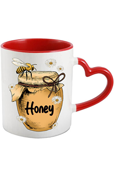 StoryGift Romania Cana cu o albina care sta deasupra unui borcan cu miere cu mesajul "Honey", flor, Cu Maner Inim STG