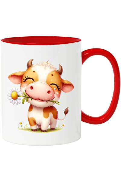 StoryGift Romania Cana cu o vacuta vesela care tine o floare alba | ilustrati...