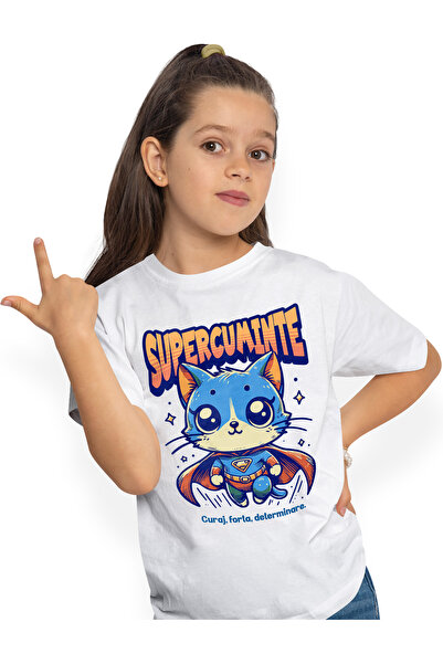 StoryGift Romania Tricou Copii Fete Super Cuminte, SuperErou, Pisica Zburand ...