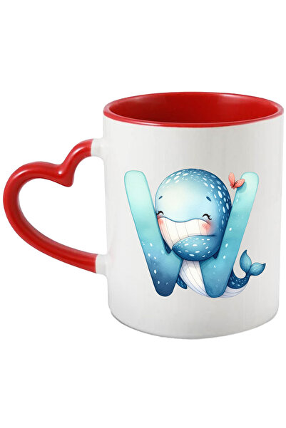 StoryGift Romania Cana cu o balena albastra cu litera "W", ilustratie, pentru...