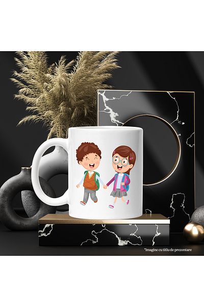 StoryGift Romania Mug With Face, Boy, School, Students, Schoolbag, Glasses, Multicolor 330 ml, Ceram, With,STG.