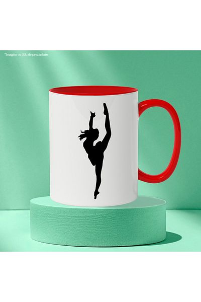 StoryGift Romania Mug with a gymnast - flexibility with Red Handle, With Red Handle STG ,STG ,STG